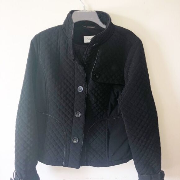 CALVIN KLEIN QUILTED Jacket Black Button F… - Picture 1 of 6